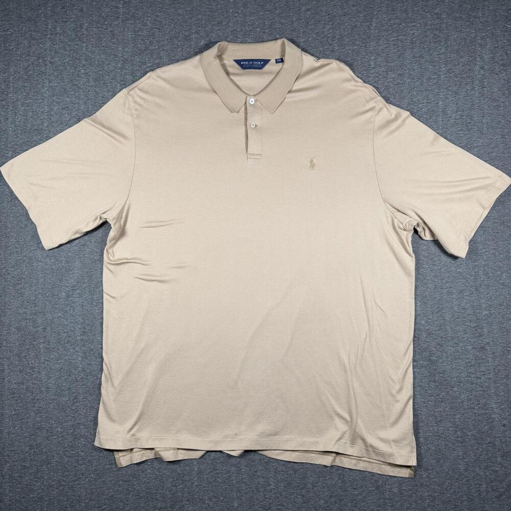 Polo Golf Ralph Lauren Polo Shirt Mens 2XL Beige Chevron Cotton Short Sleeve